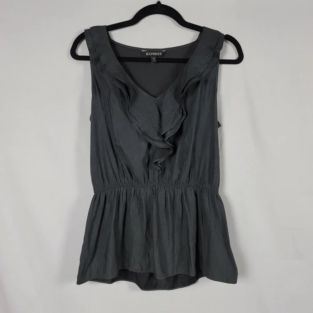 Express exaggerated ruffle neck v neck elastic peplum tank blouse top blouse